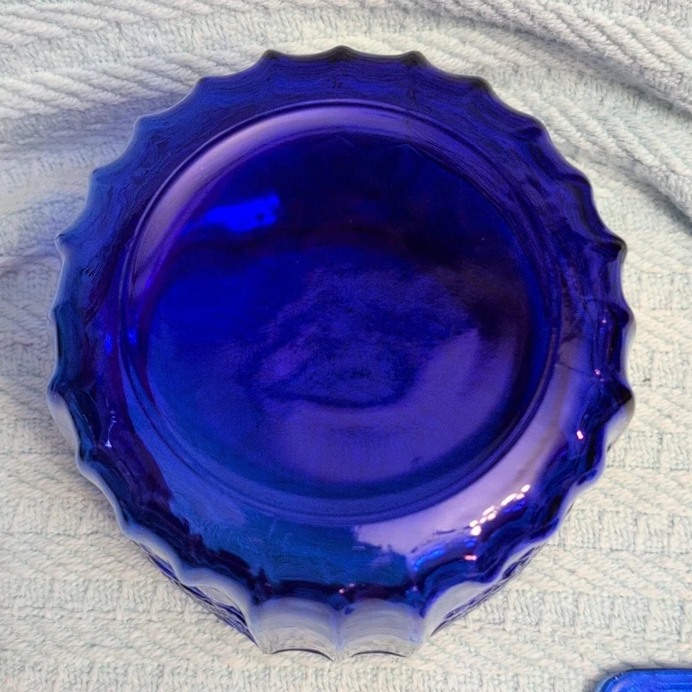 Rare Vintage Anchoring Hocking Cobalt Blue Mayfair Open Rose Biscuit/Cookie Jar - Picture 4 of 4